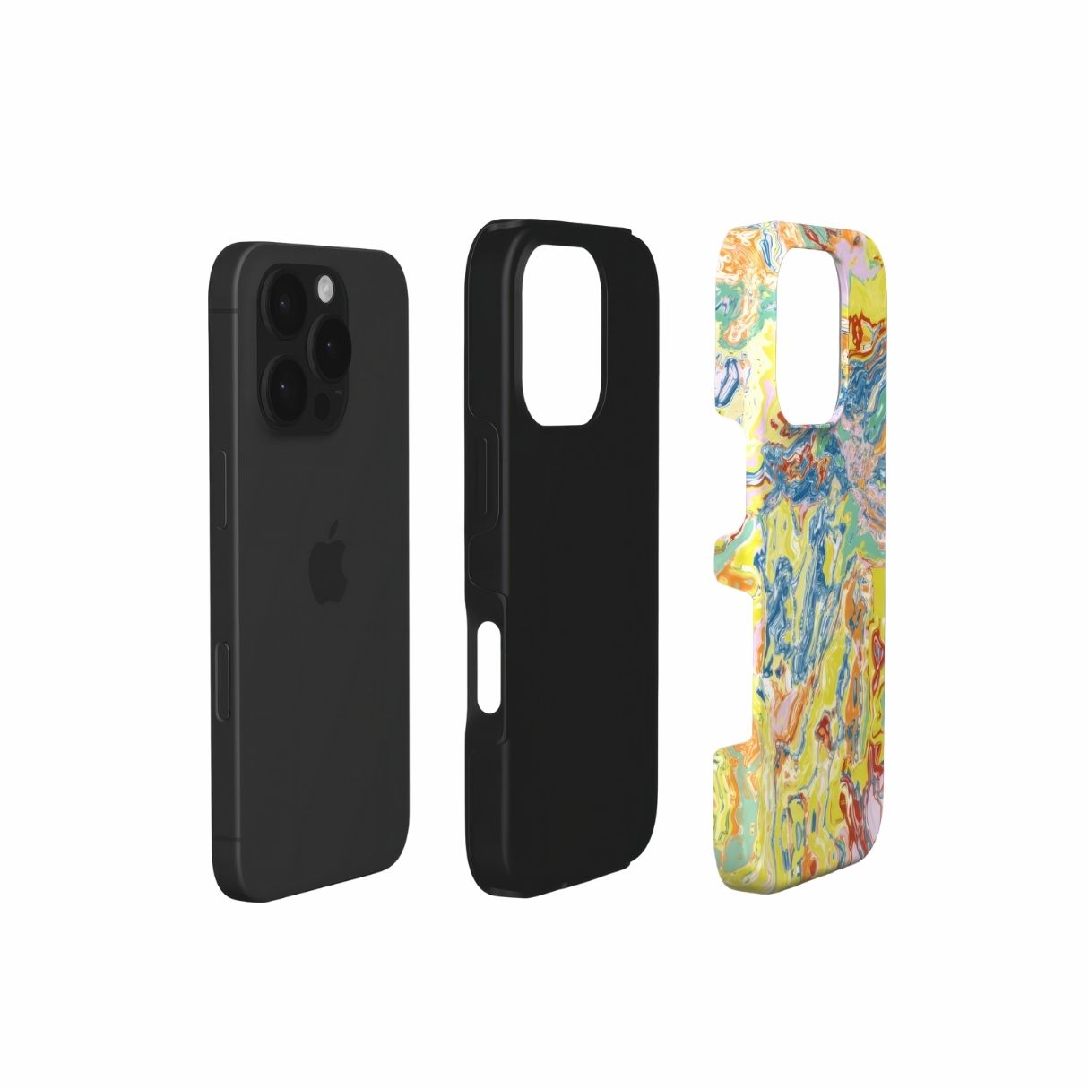Tough phone case with a bold vivid pattern Yell Ow abstract and artistic style, featuring an elegant and expressive aesthetic design. Main colors are yellow and blue. Extend view.